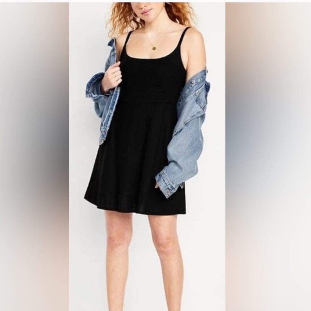 Black Old Navy fit and flair linen blend mini dress